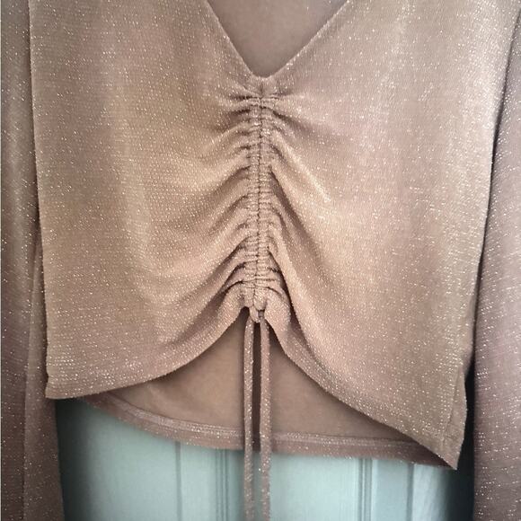 Vici By Together Pink Crop Ruched Tie Front Blouse - Picture 3 of 4